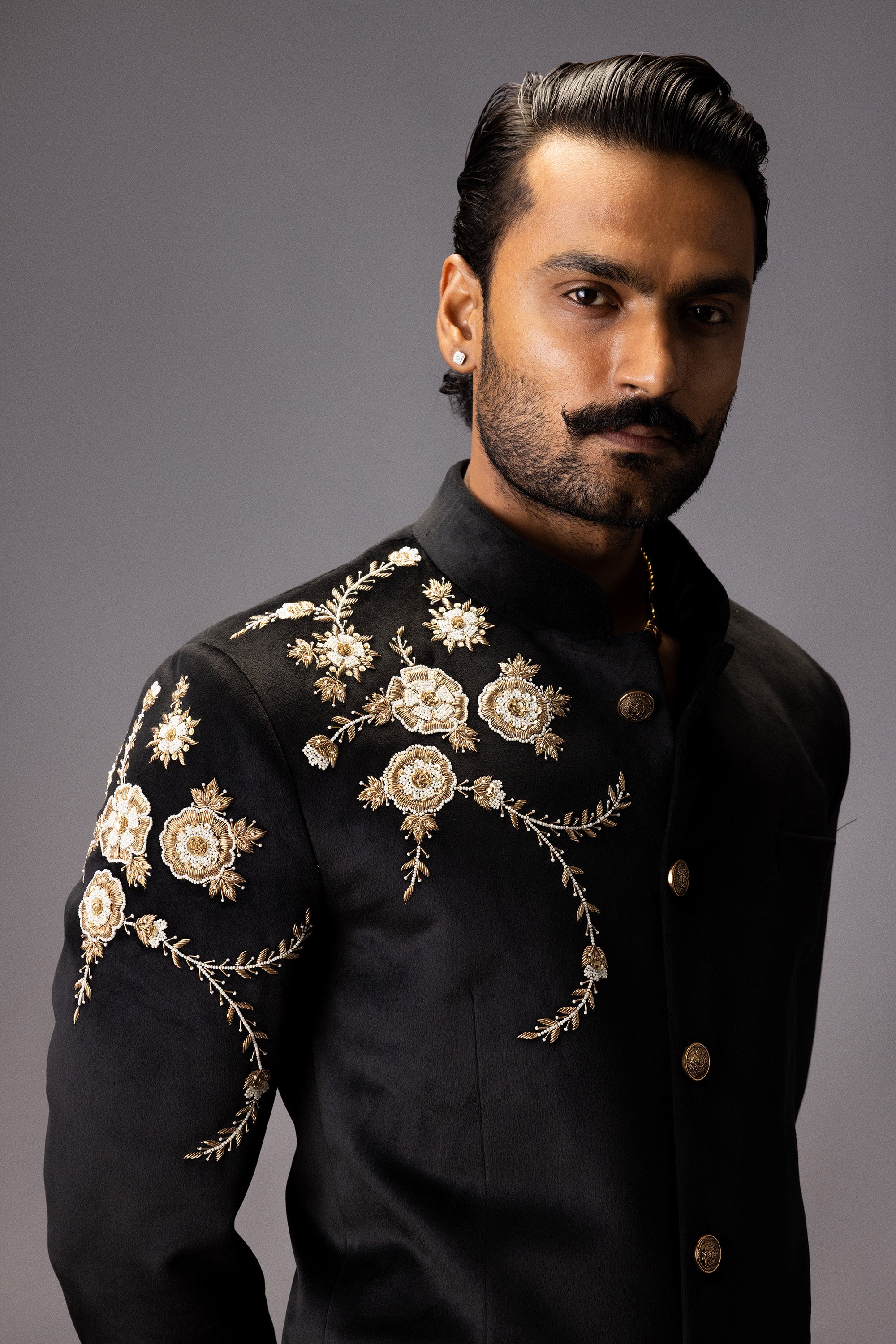 MIDNIGHT BLOOM JODHPURI BANDHGALA JACKET