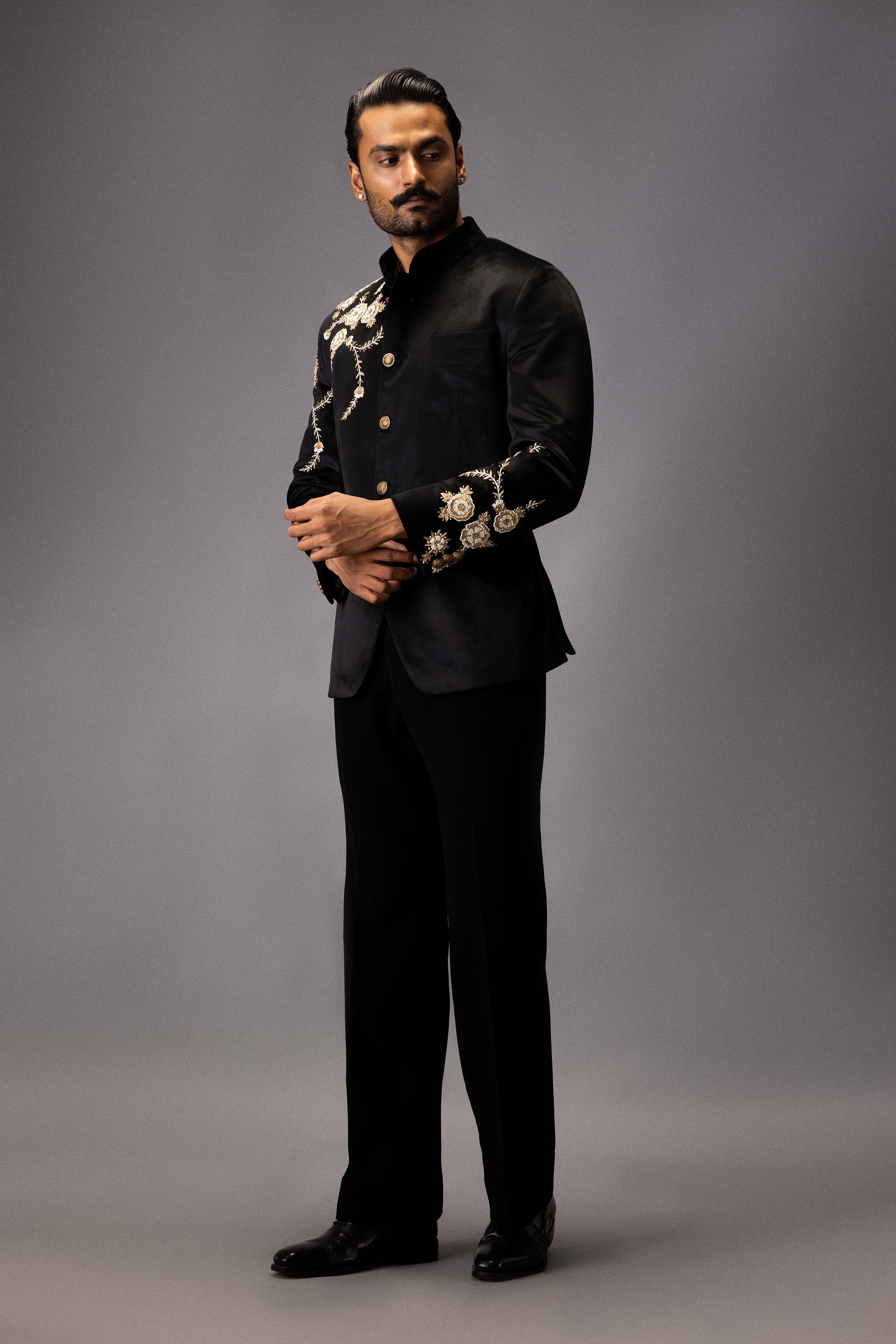 MIDNIGHT BLOOM JODHPURI BANDHGALA JACKET