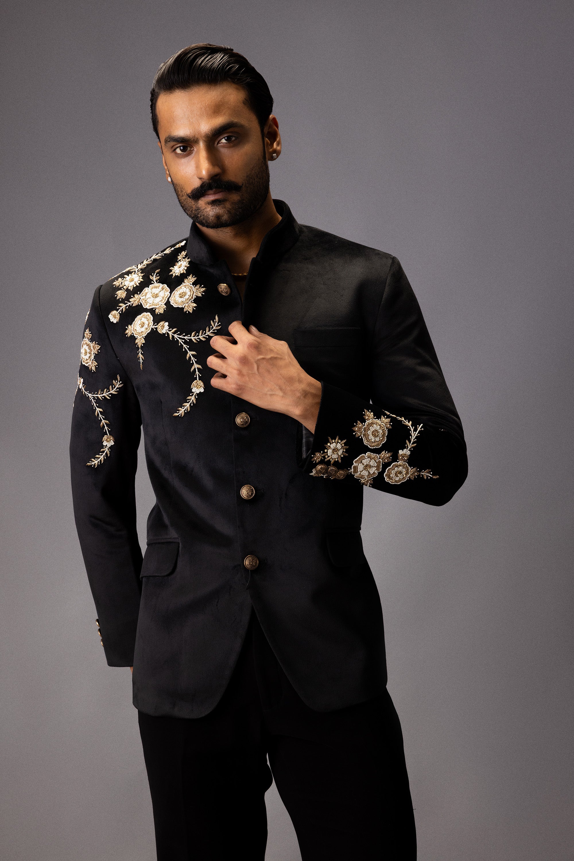 MIDNIGHT BLOOM JODHPURI BANDHGALA JACKET
