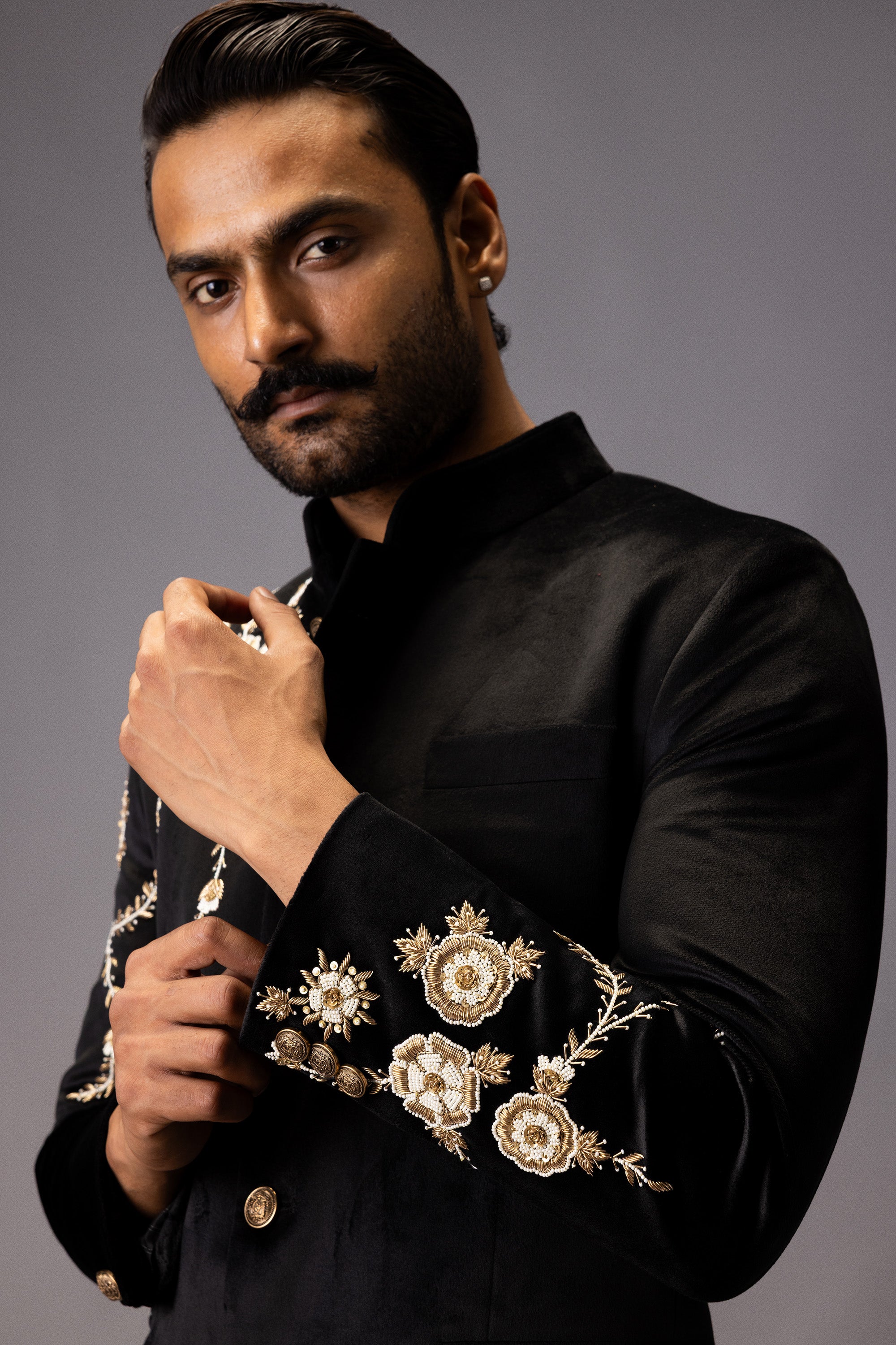 MIDNIGHT BLOOM JODHPURI BANDHGALA JACKET