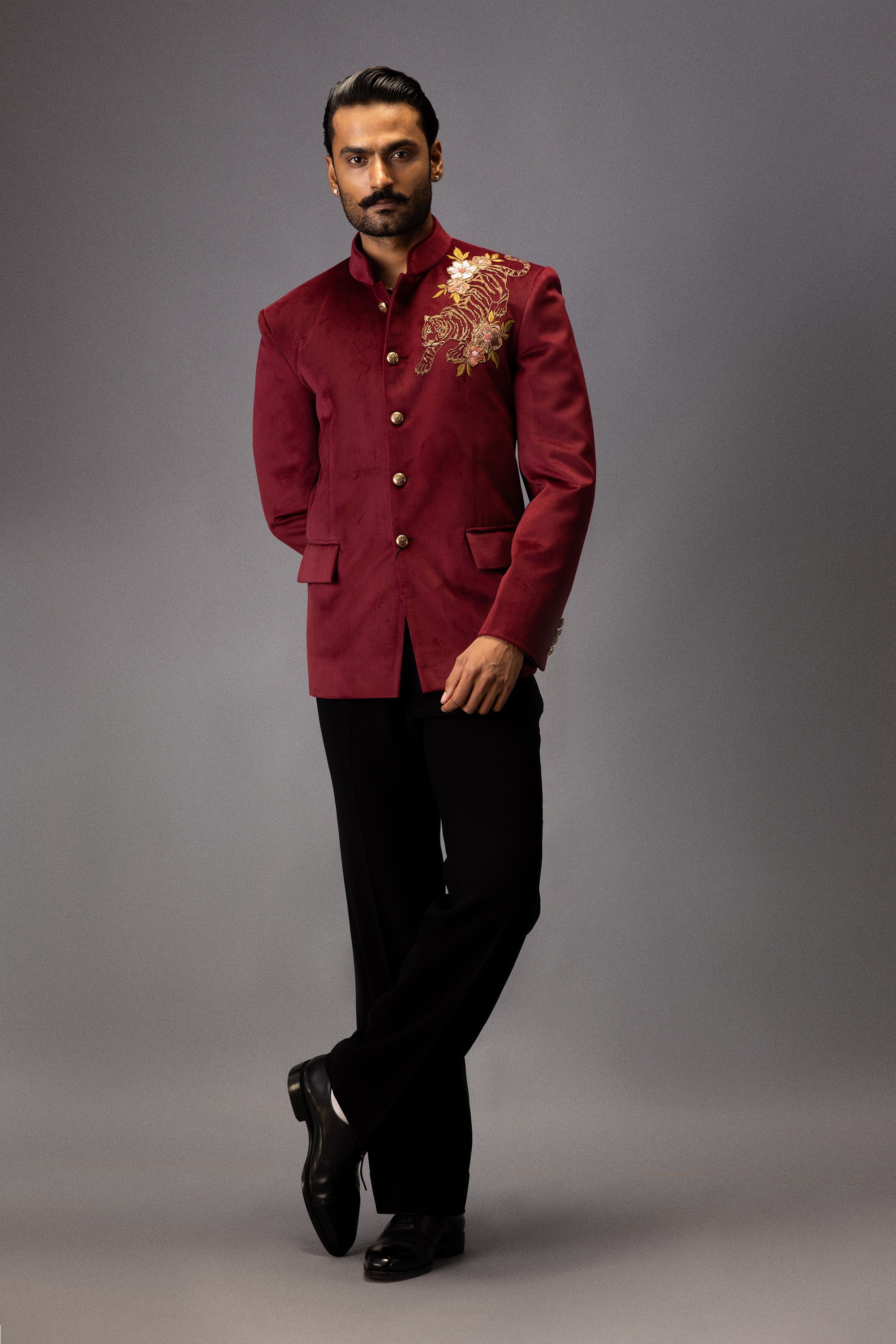 CRIMSON REGAL TIGER JODHPURI BANDHGALA