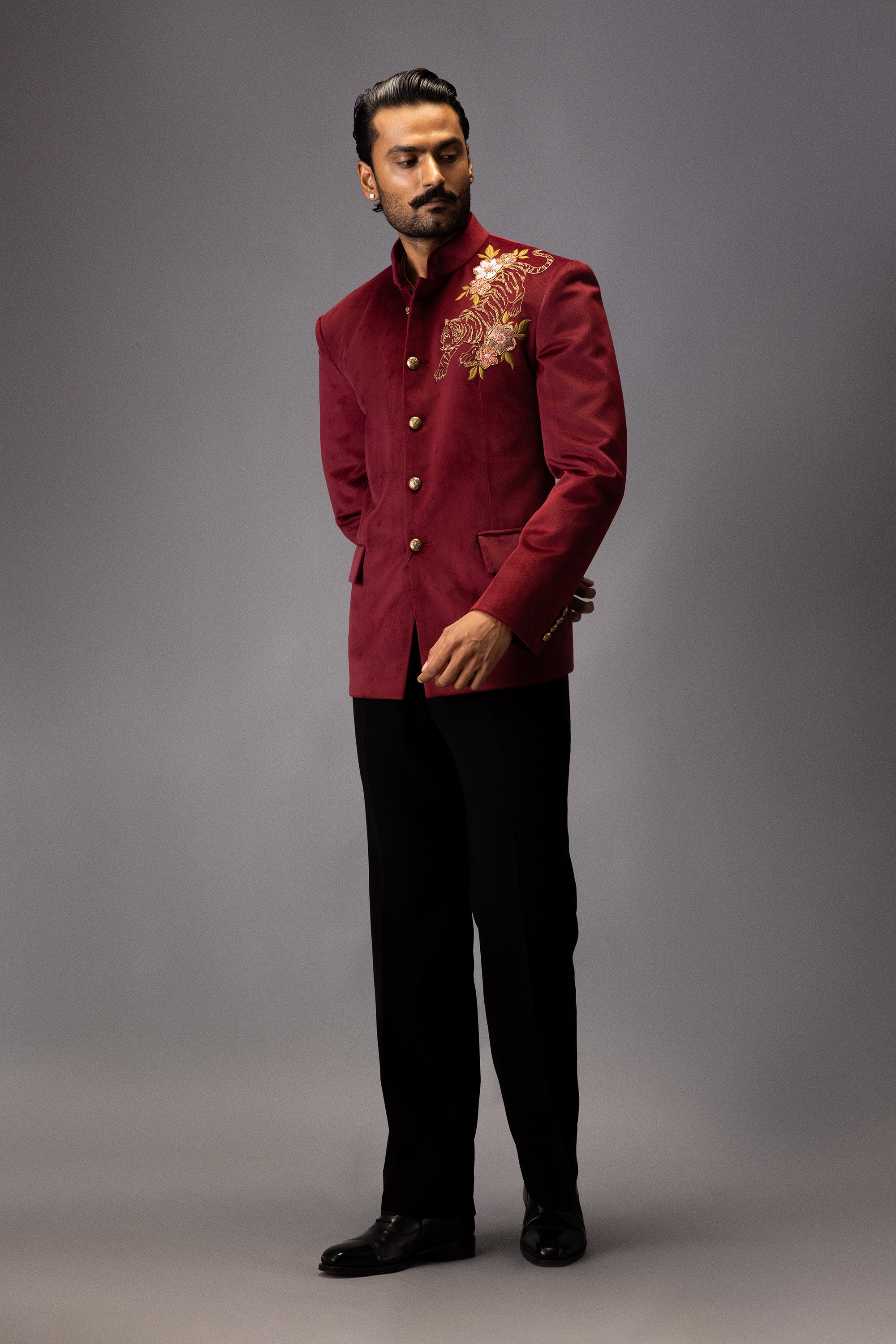 CRIMSON REGAL TIGER JODHPURI BANDHGALA