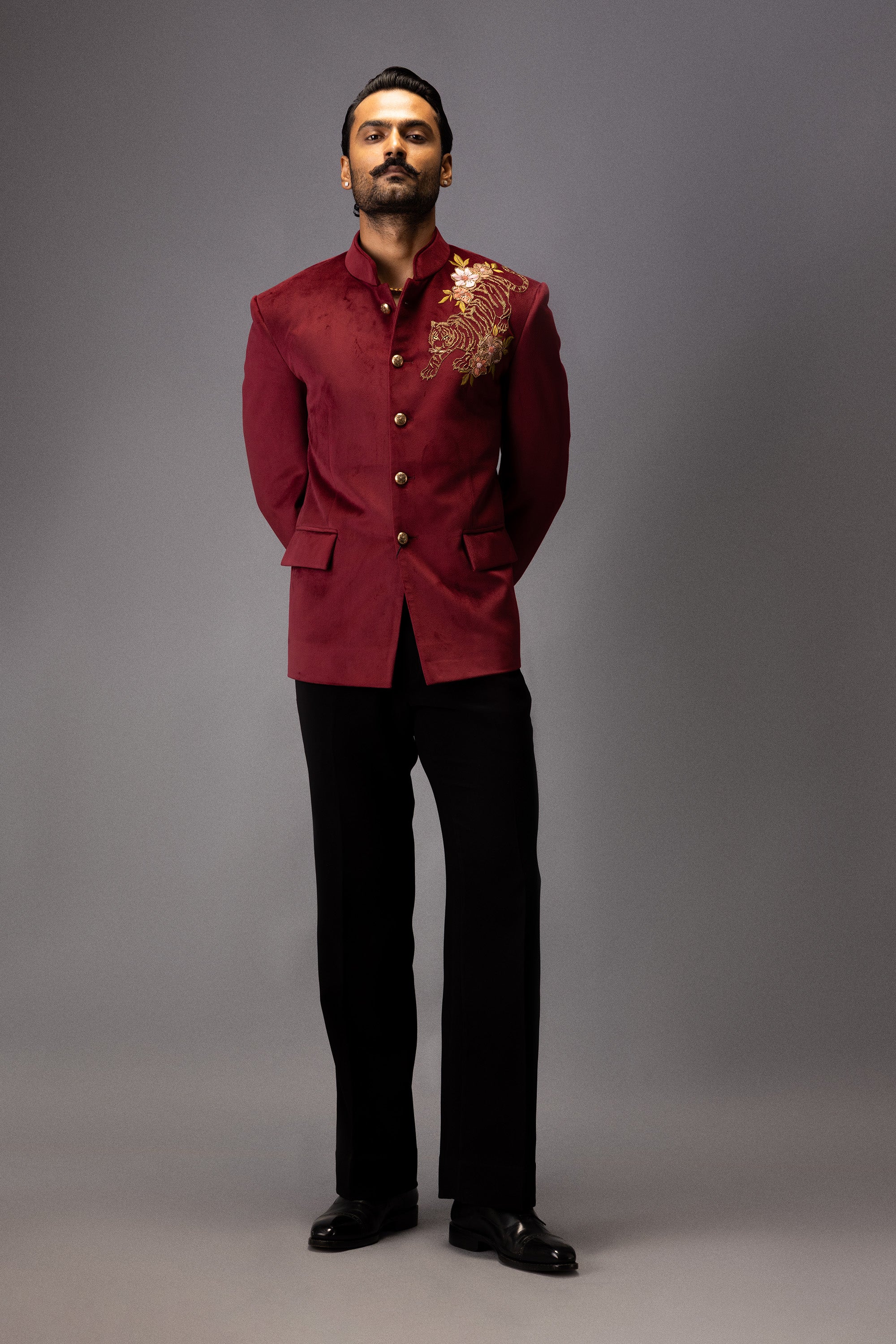 CRIMSON REGAL TIGER JODHPURI BANDHGALA