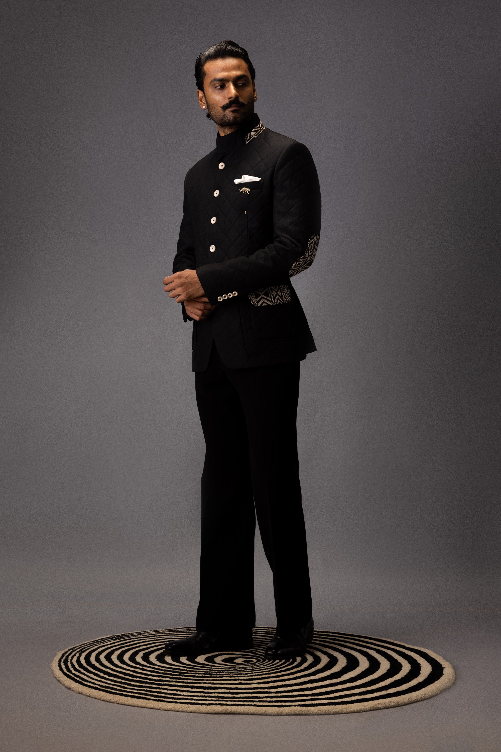 MIDNIGHT MAZE QUILTED BANDHGALA JACKET