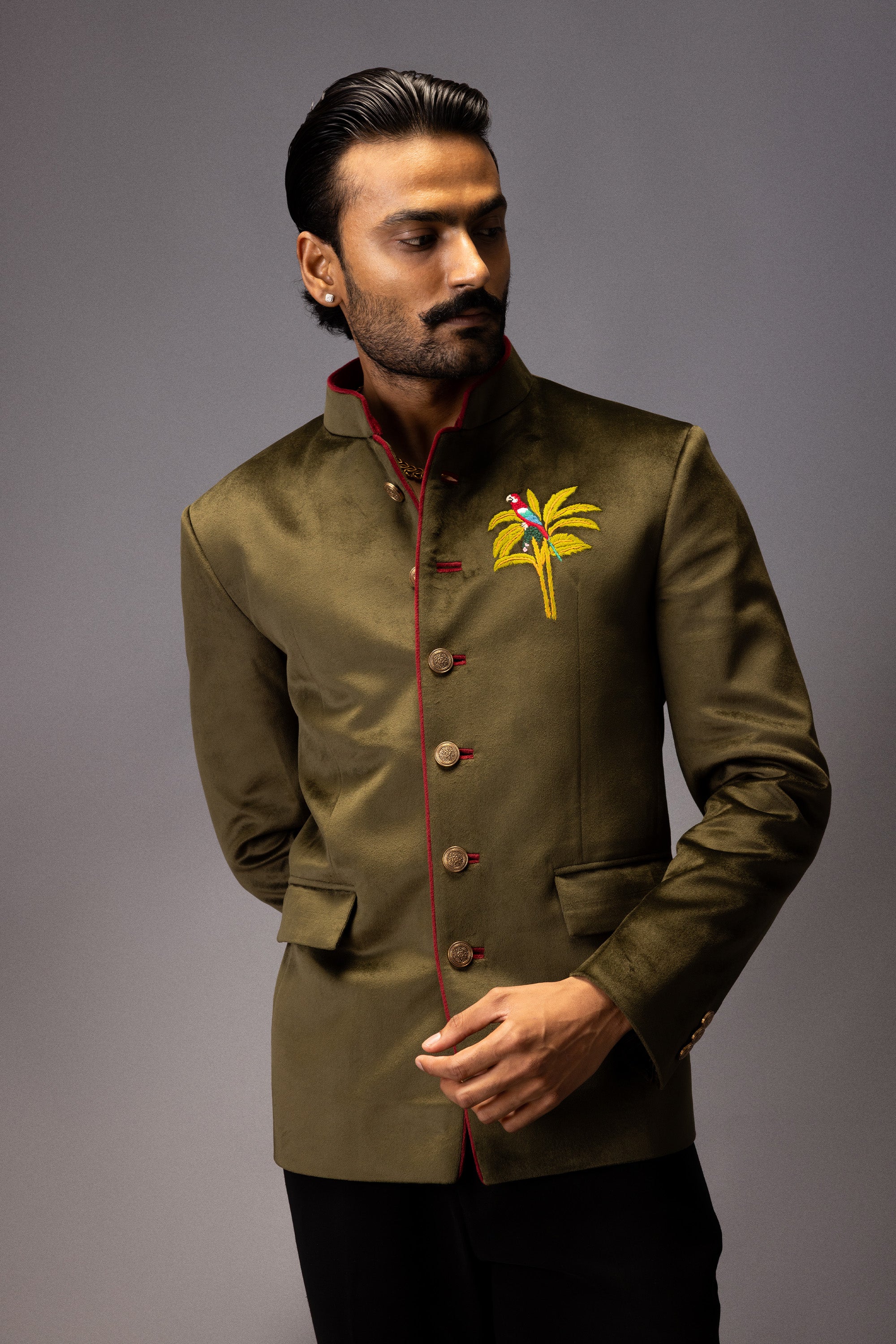 THE OLIVE PALM JODHPURI BANDHGALA JACKET