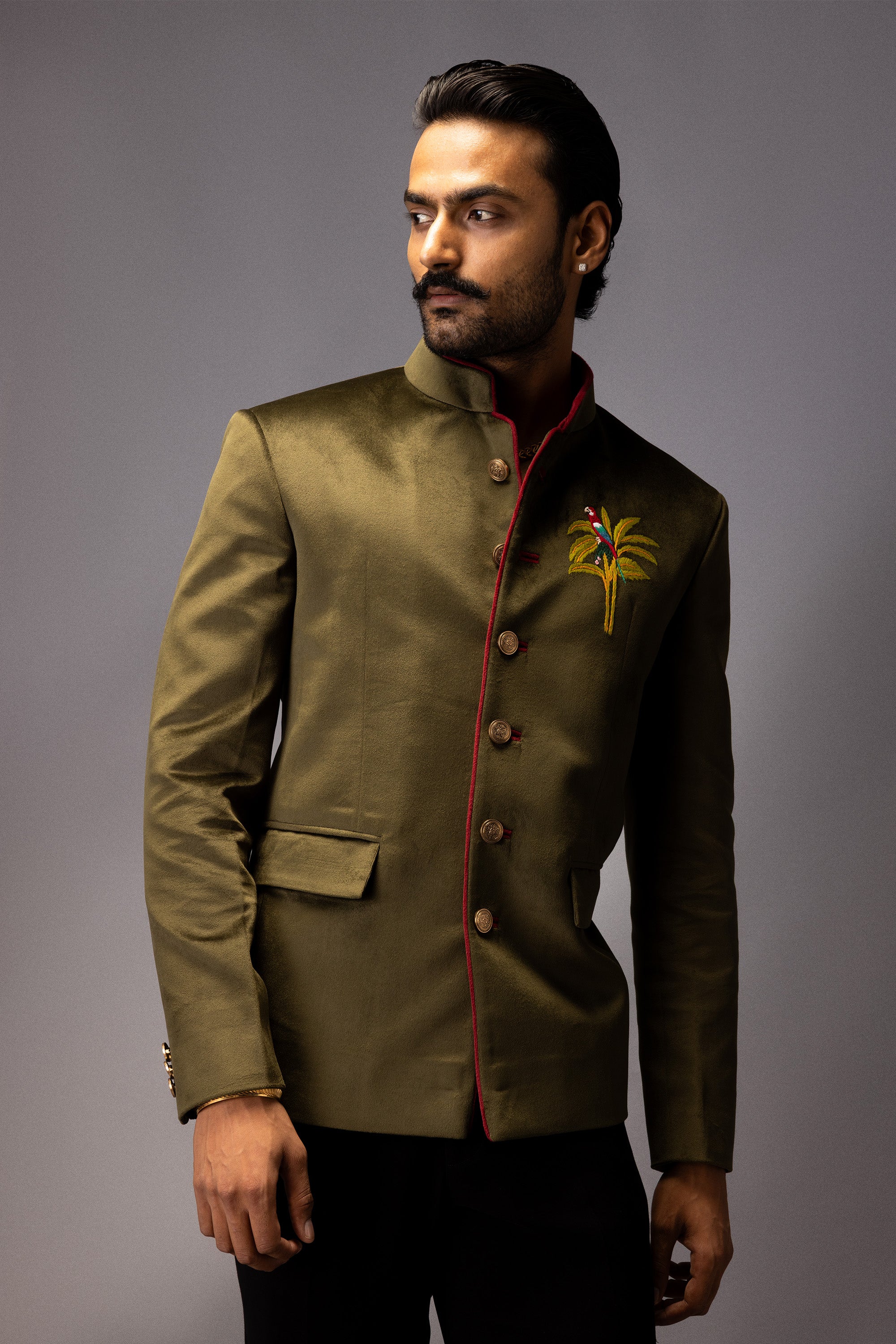 THE OLIVE PALM JODHPURI BANDHGALA JACKET