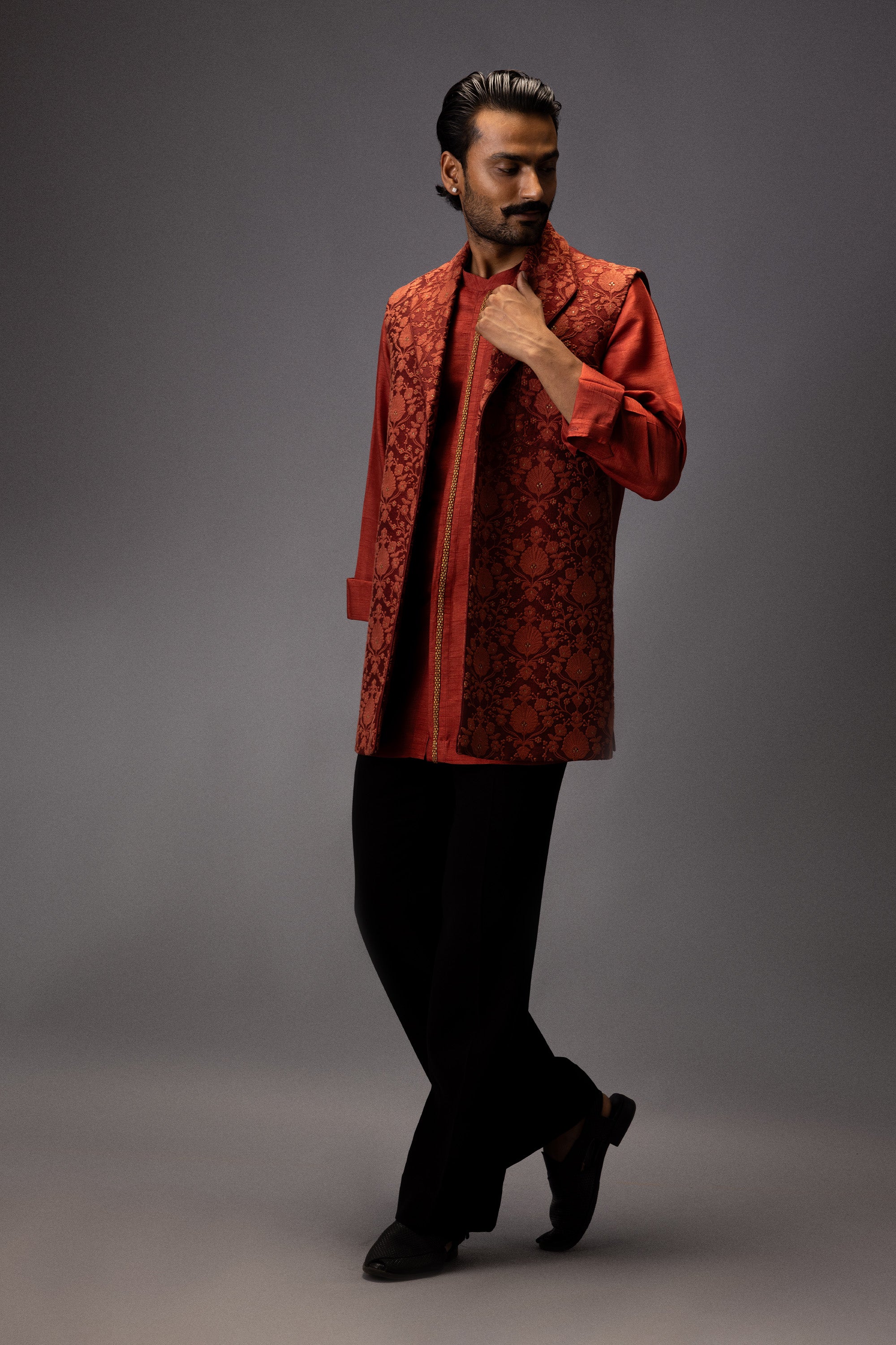 TERRACOTTA CROWN KURTA JACKET SET