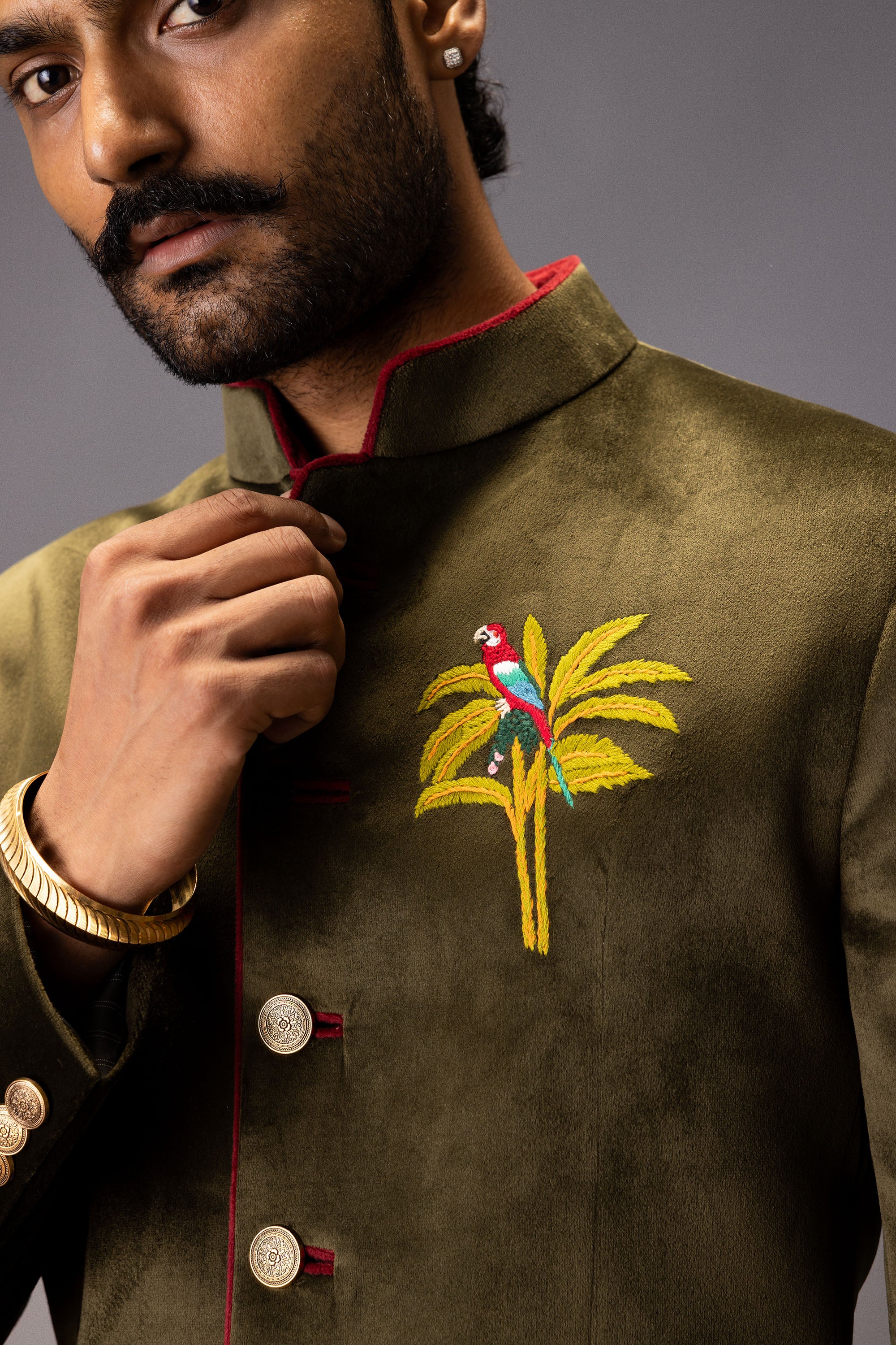 THE OLIVE PALM JODHPURI BANDHGALA JACKET