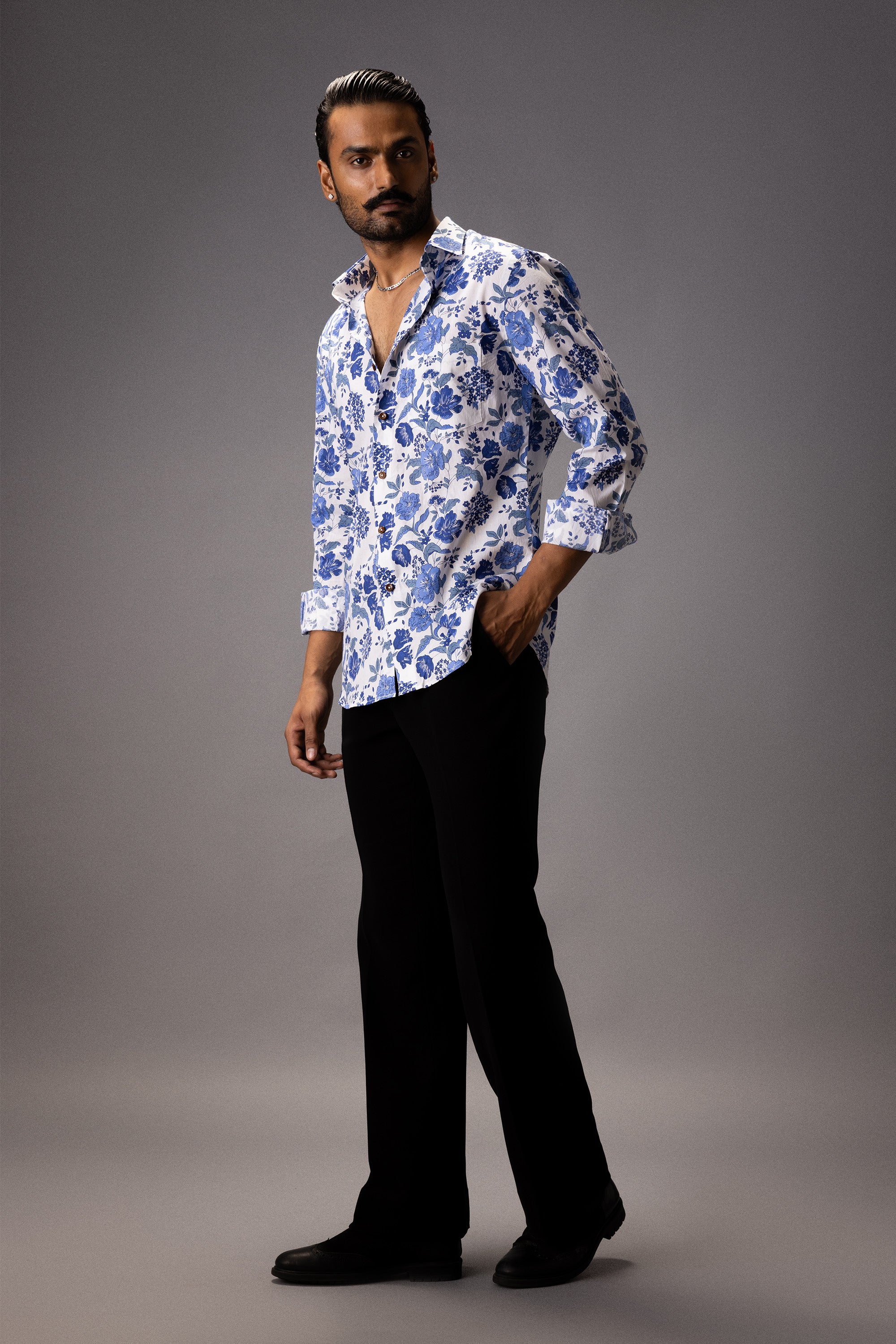 BLUE BLOOMS COTTON PRINTED SHIRT