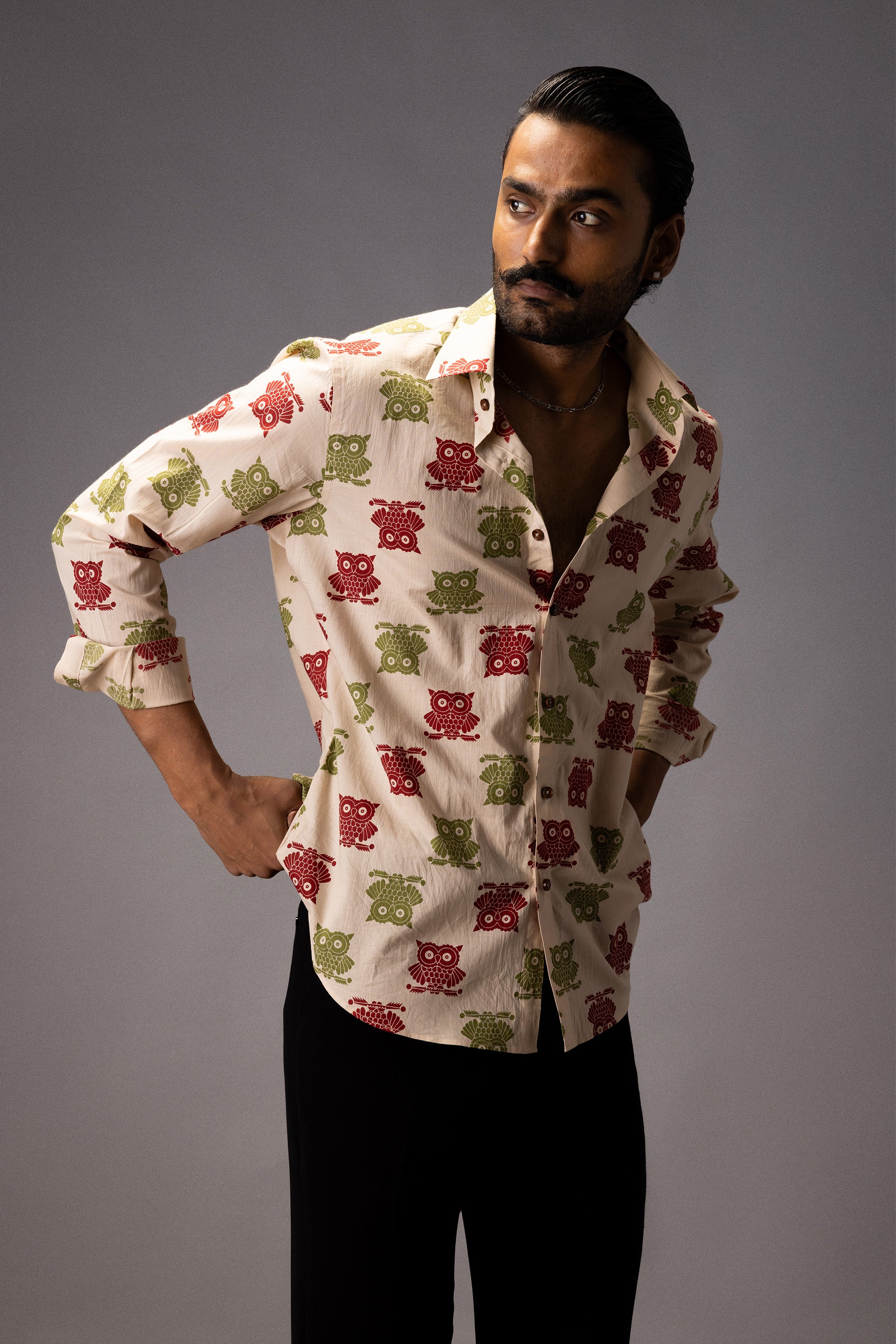 SLEEPY OWL COTTON PRINTED SHIRT