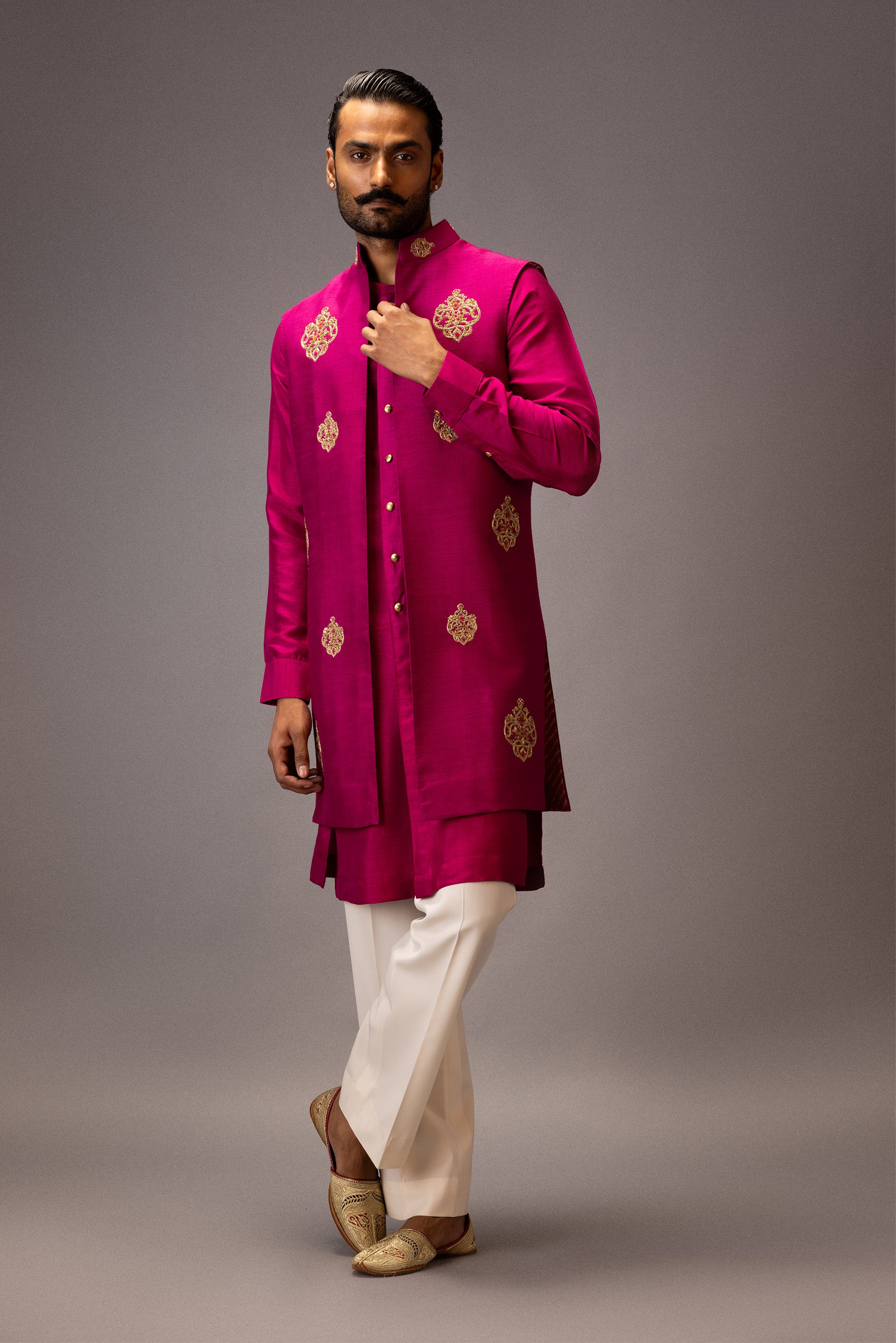 ROYAL FUCHSIA KURTA JACKET SET