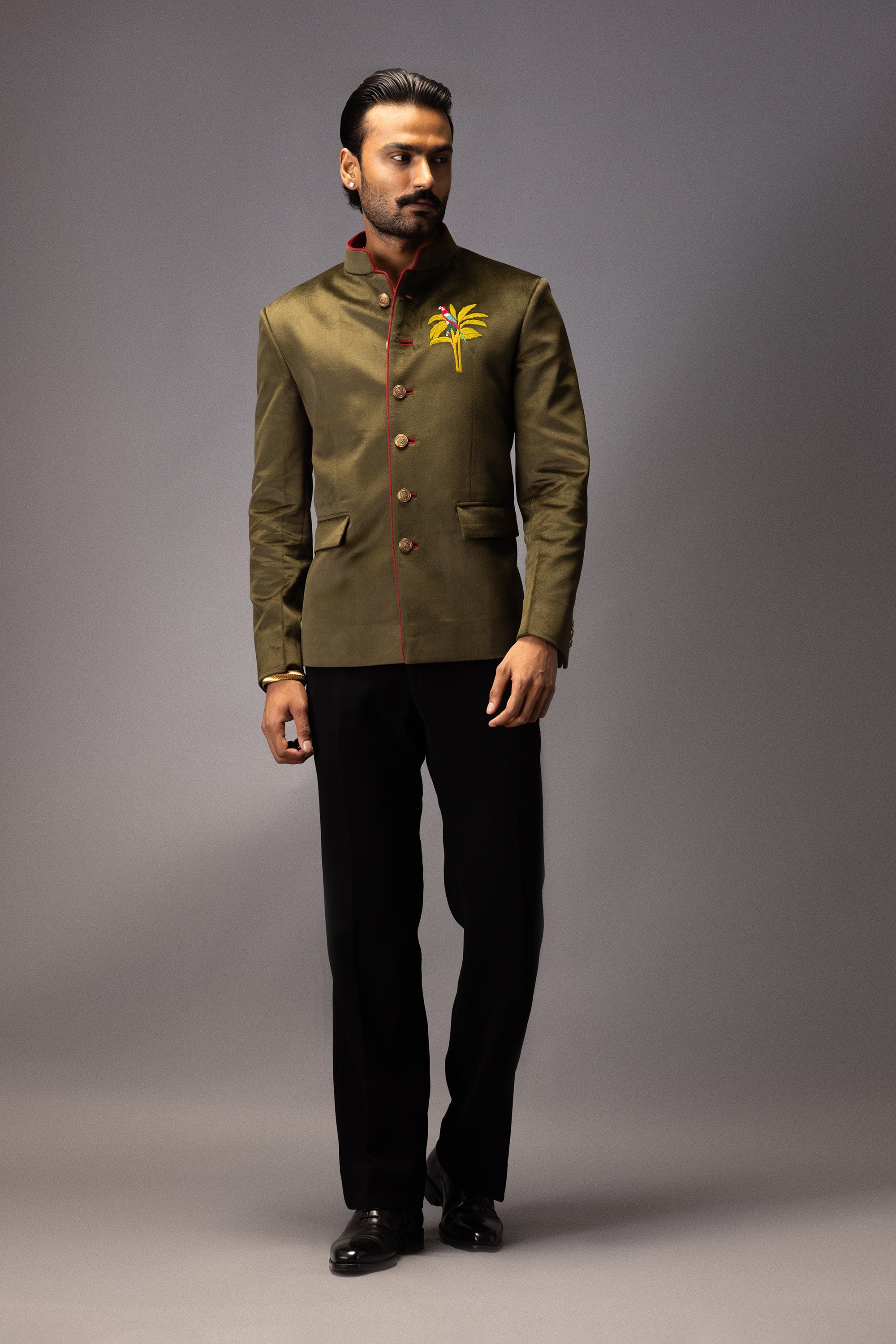 THE OLIVE PALM JODHPURI BANDHGALA JACKET