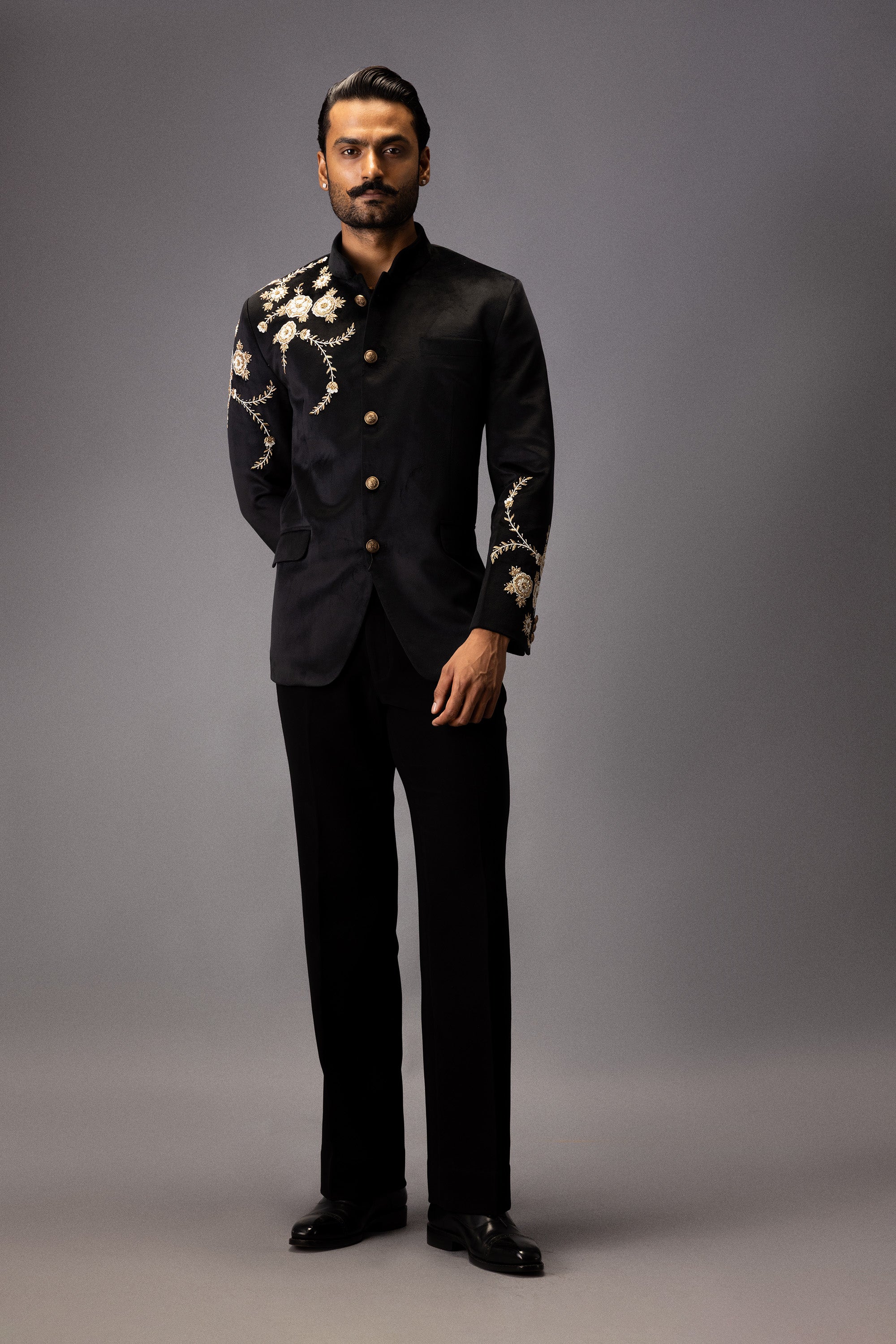 MIDNIGHT BLOOM JODHPURI BANDHGALA JACKET