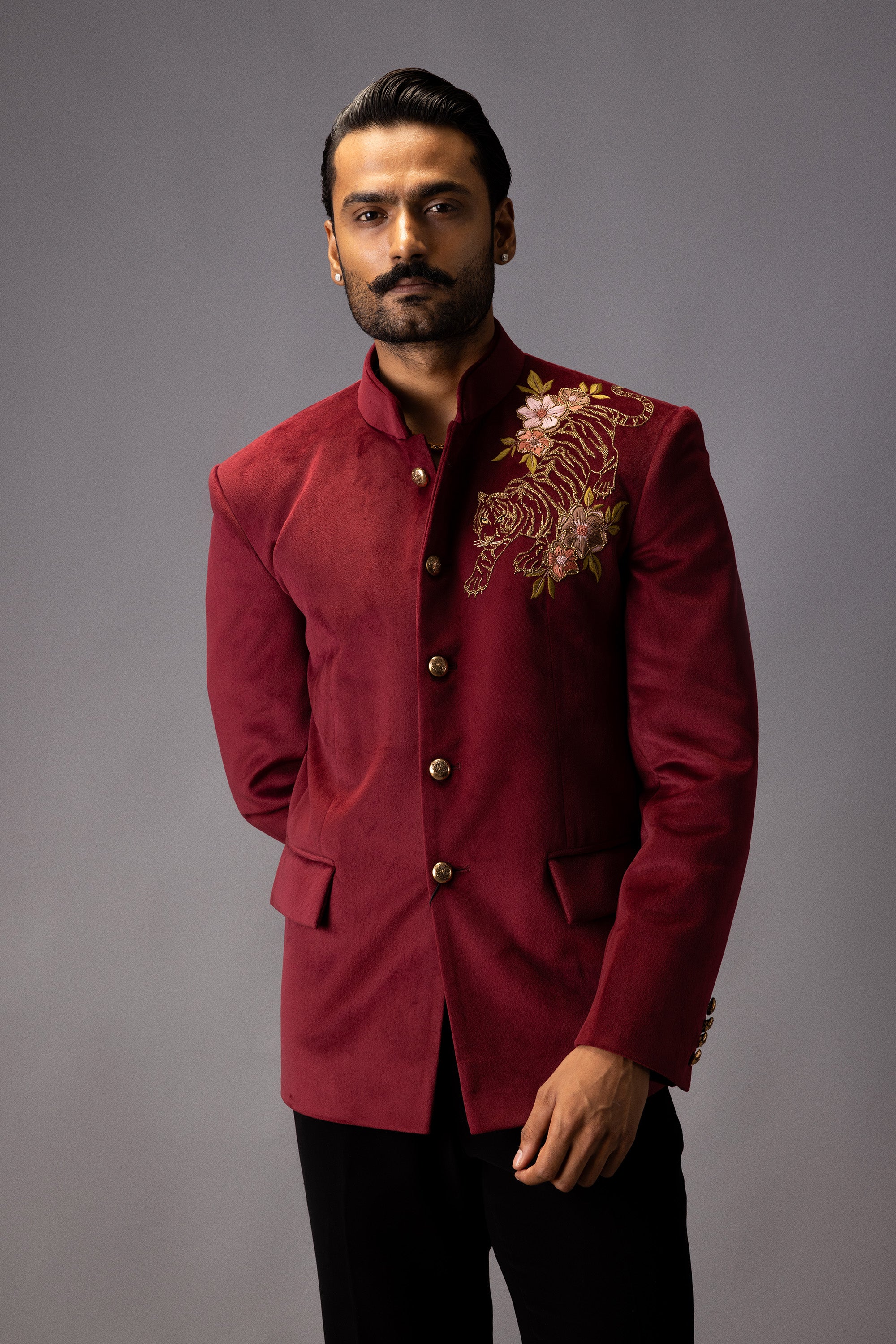CRIMSON REGAL TIGER JODHPURI BANDHGALA