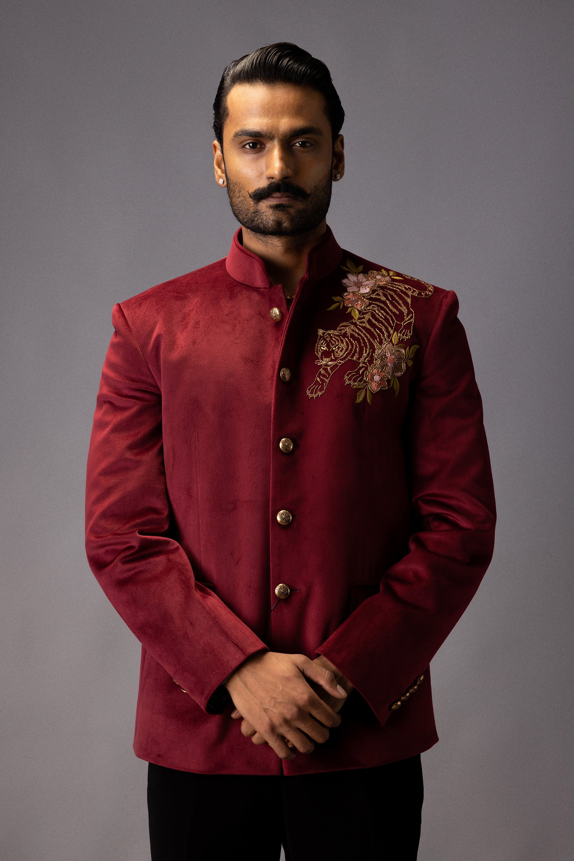 CRIMSON REGAL TIGER JODHPURI BANDHGALA