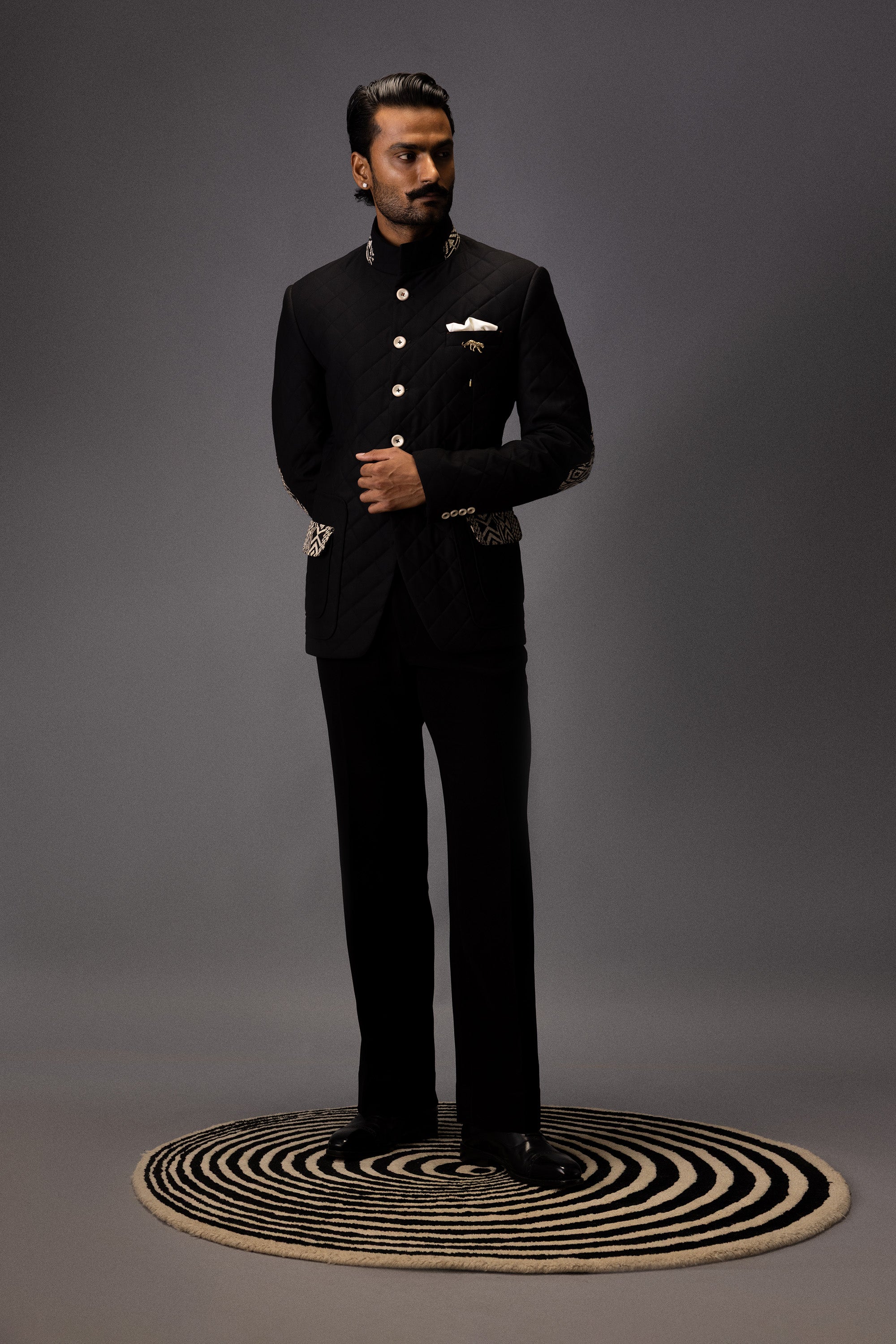 MIDNIGHT MAZE QUILTED BANDHGALA JACKET