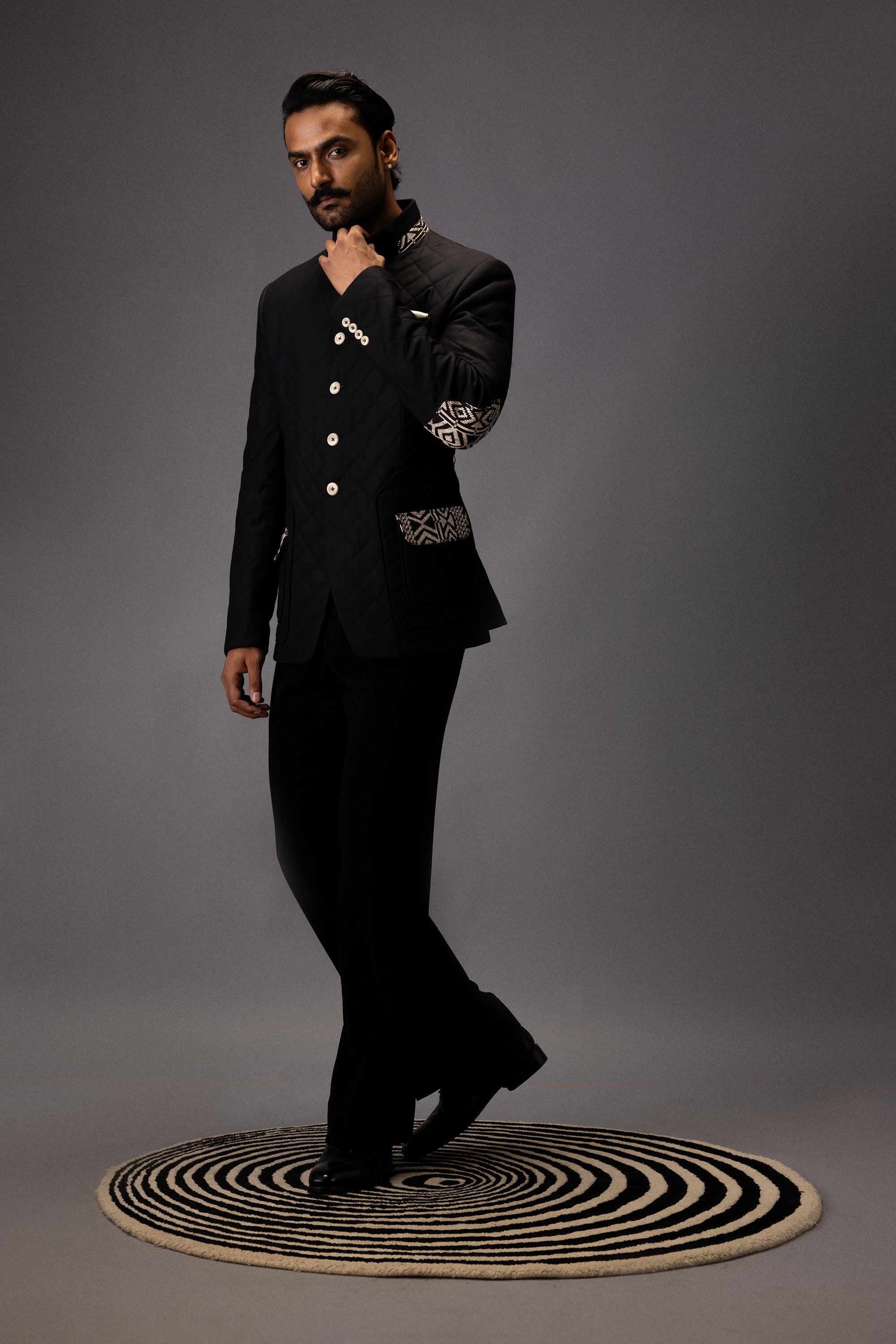 MIDNIGHT MAZE QUILTED BANDHGALA JACKET