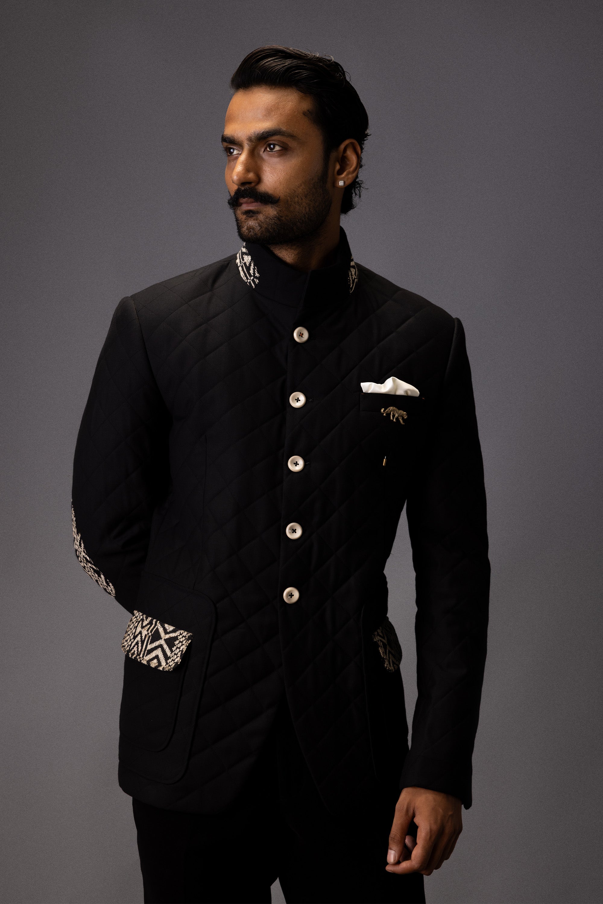 MIDNIGHT MAZE QUILTED BANDHGALA JACKET