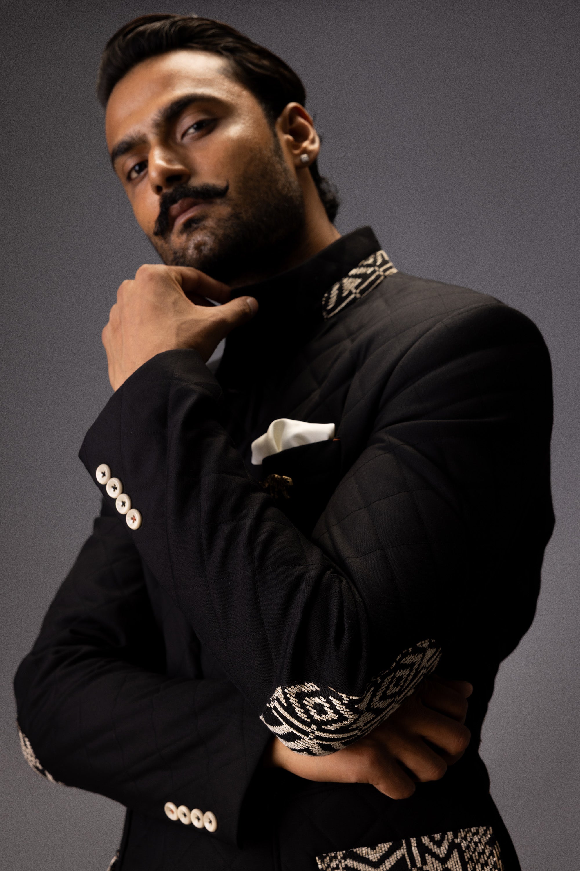 MIDNIGHT MAZE QUILTED BANDHGALA JACKET