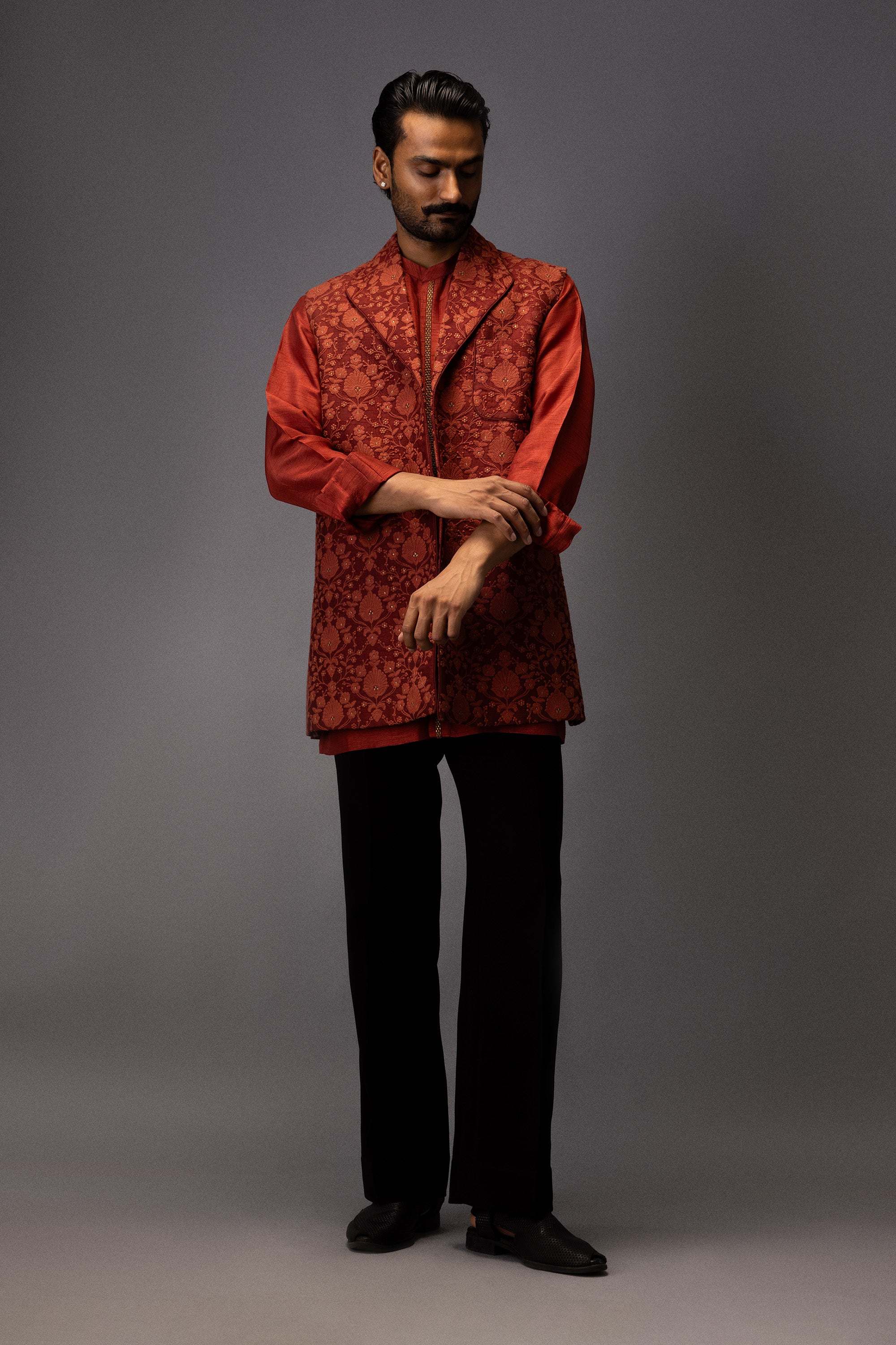 TERRACOTTA CROWN KURTA JACKET SET