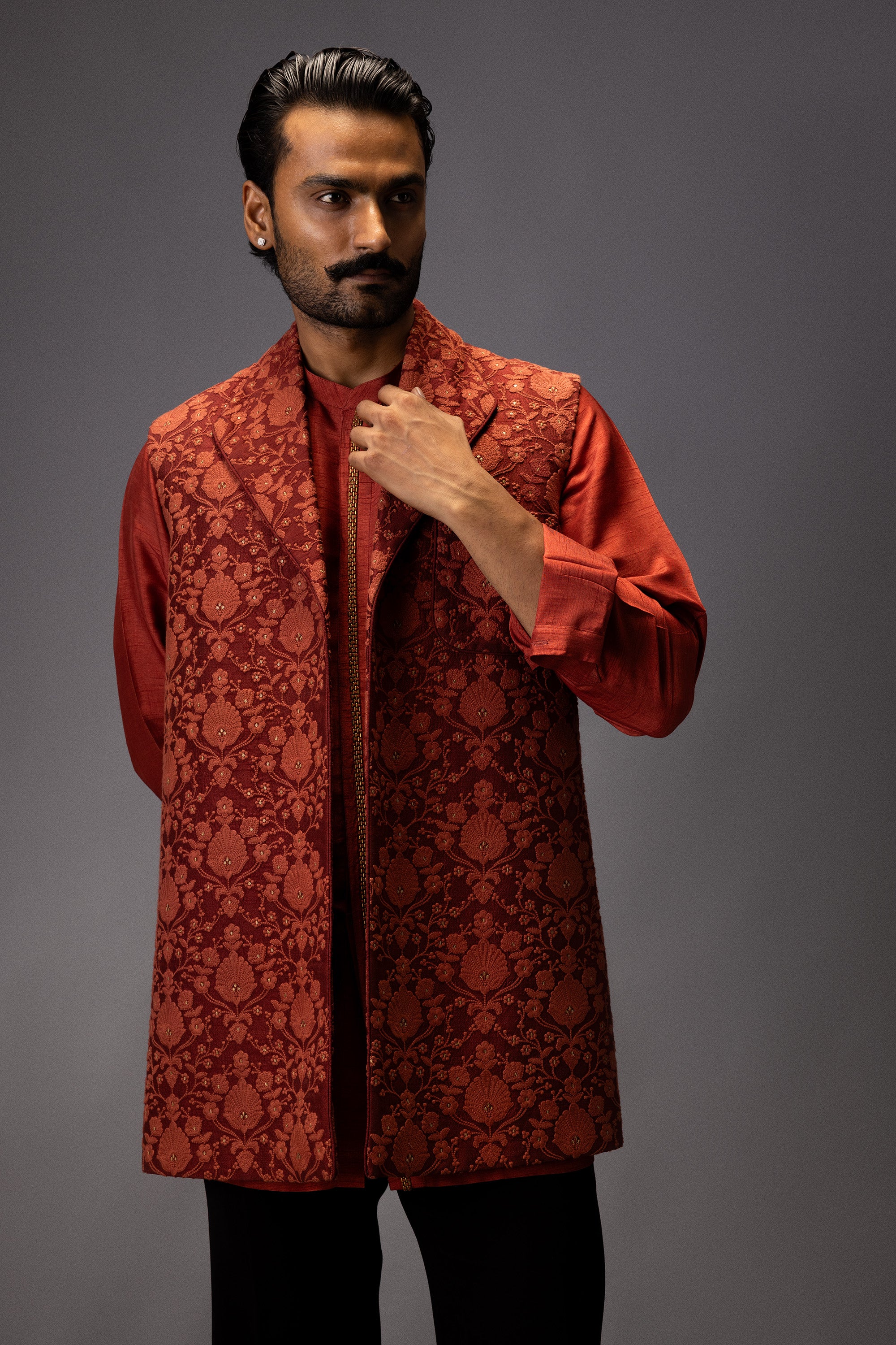 TERRACOTTA CROWN KURTA JACKET SET