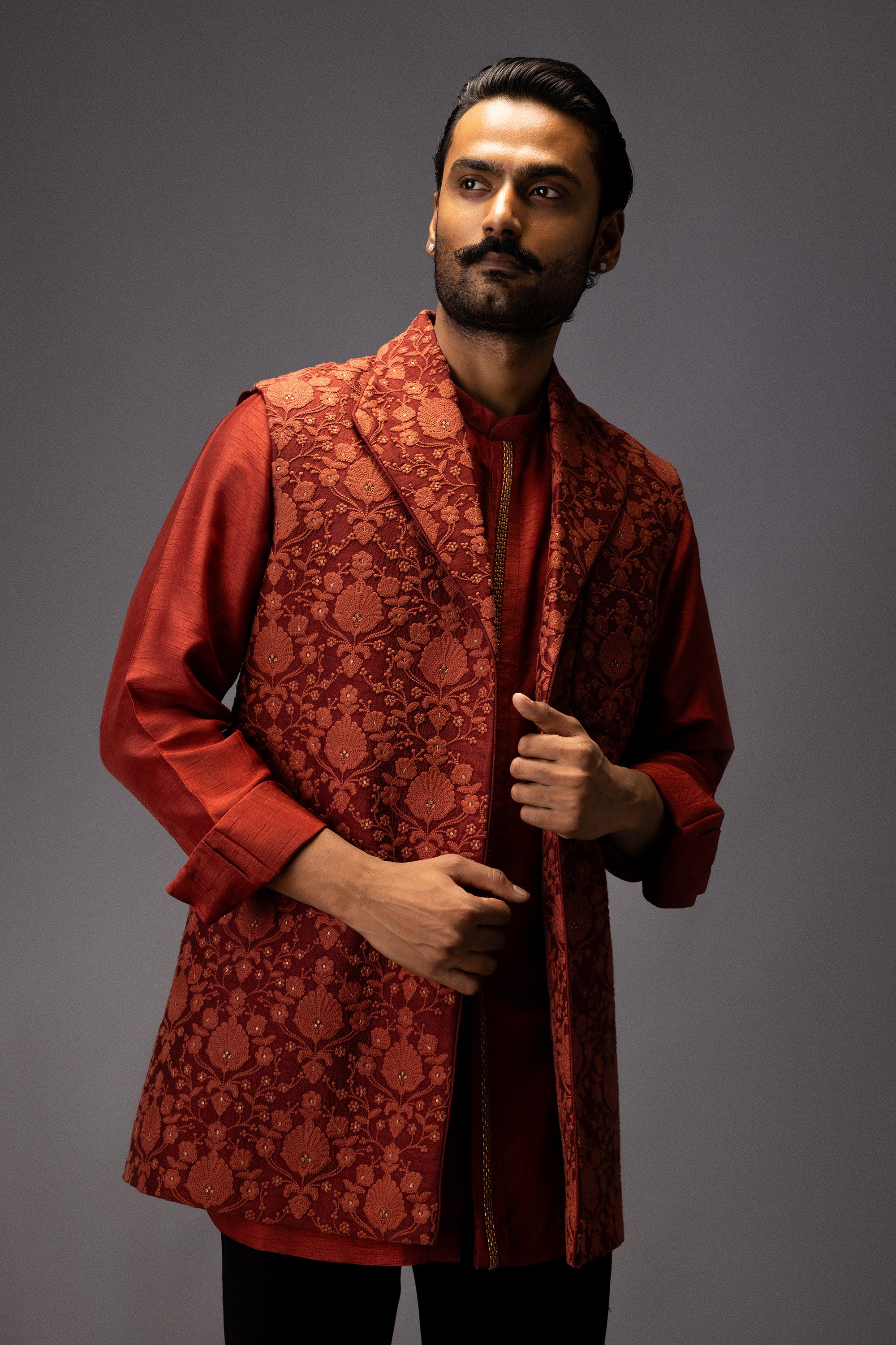 TERRACOTTA CROWN KURTA JACKET SET