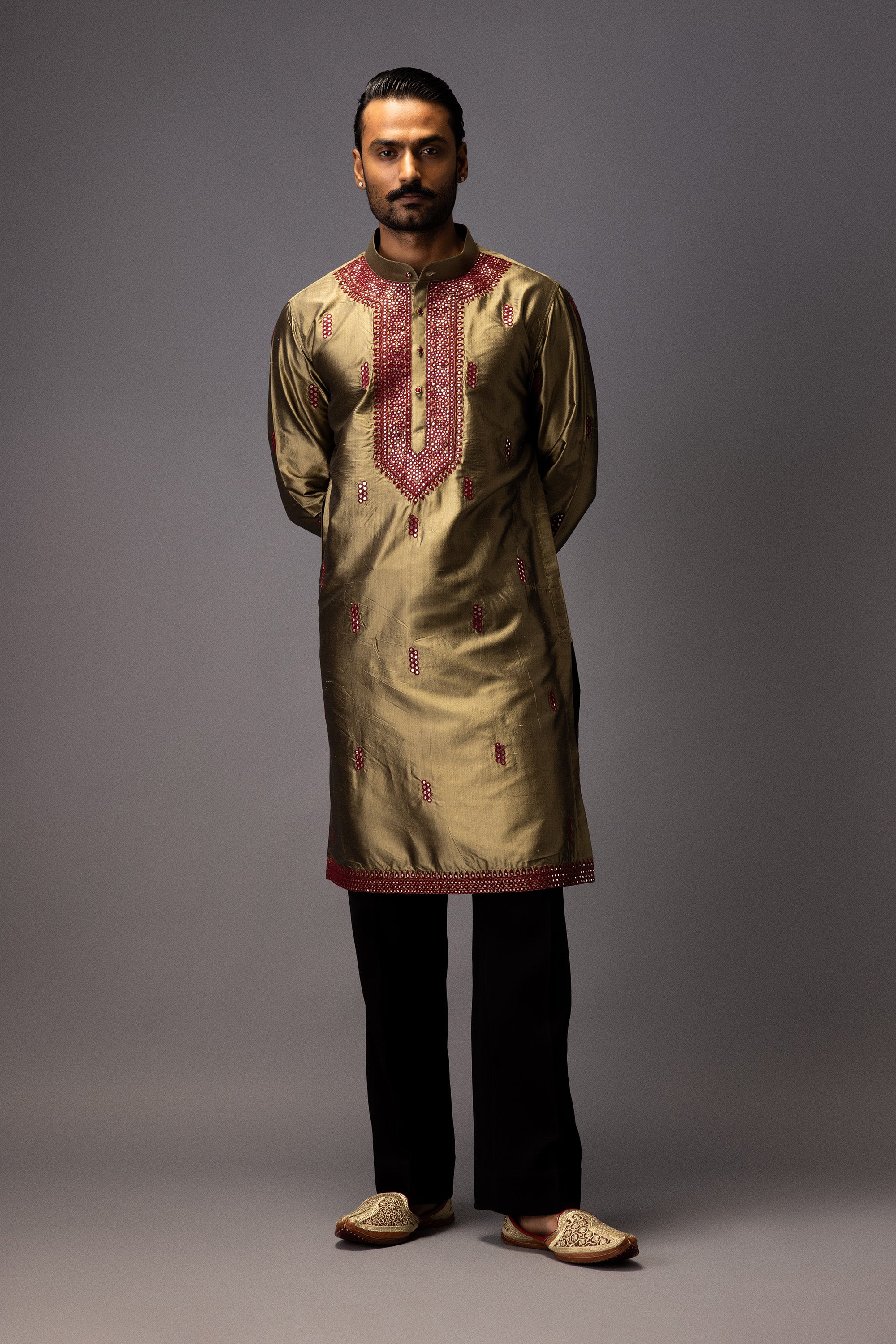 OLIVE GRANDEUR SILK KURTA