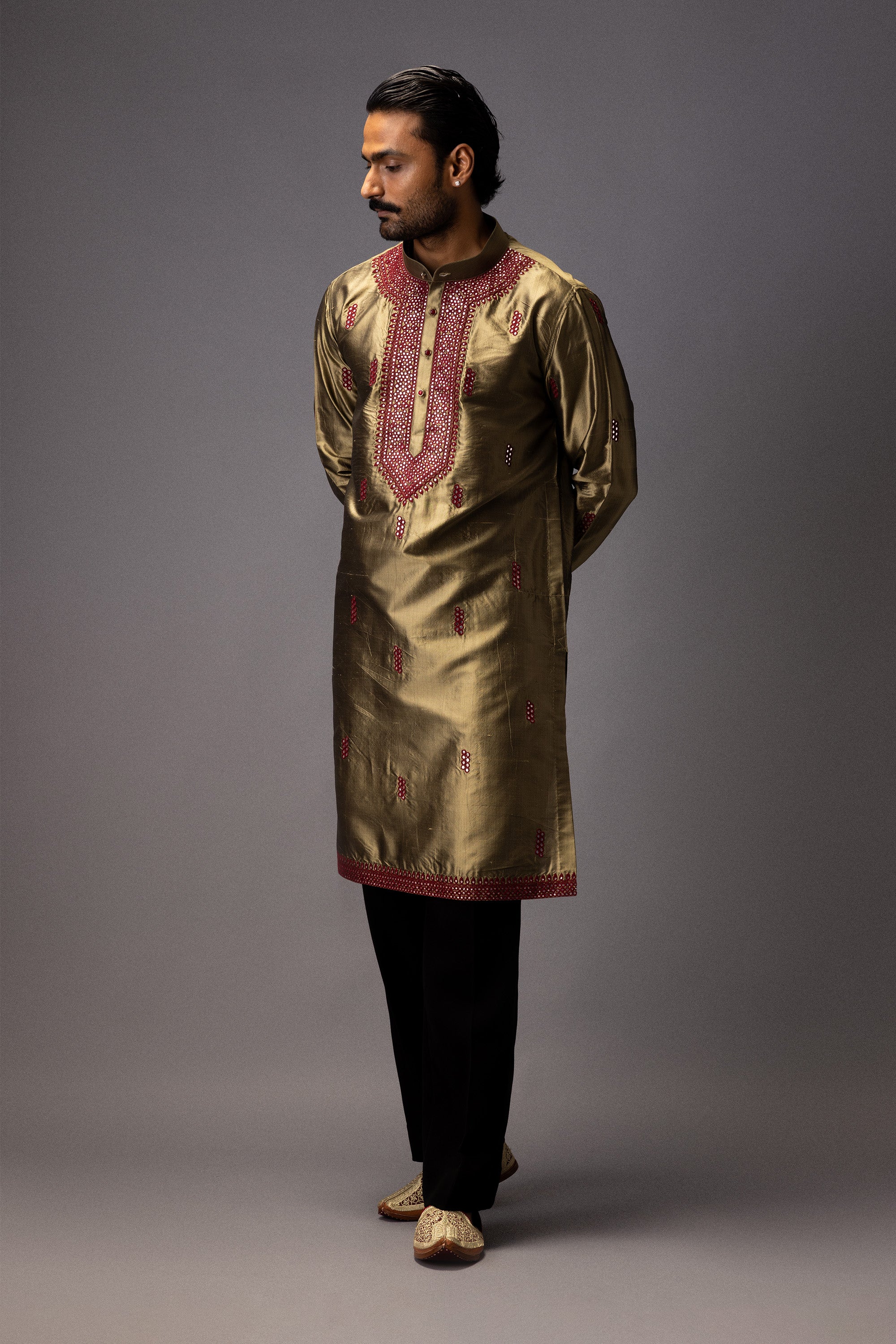 OLIVE GRANDEUR SILK KURTA