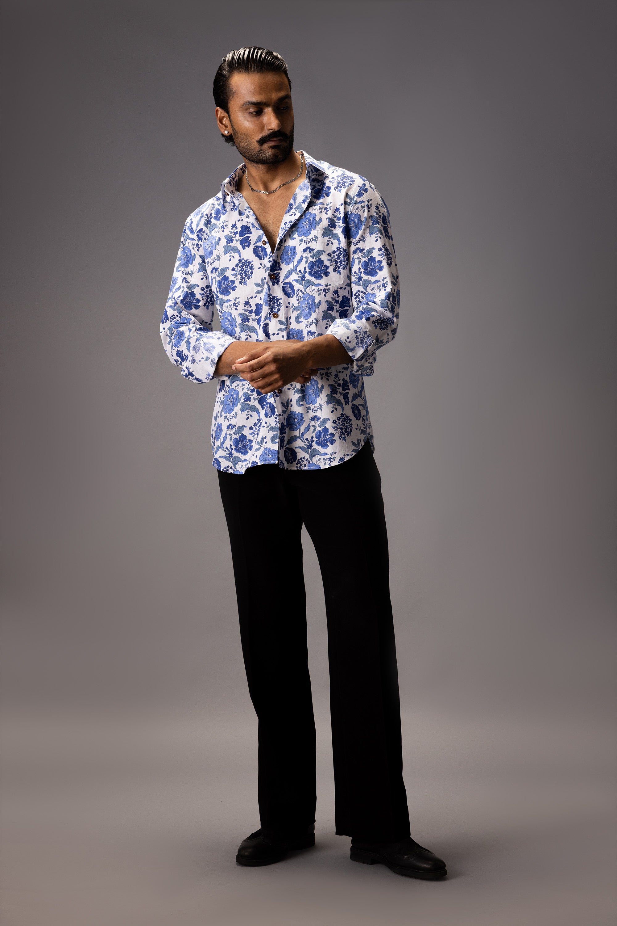 BLUE BLOOMS COTTON PRINTED SHIRT