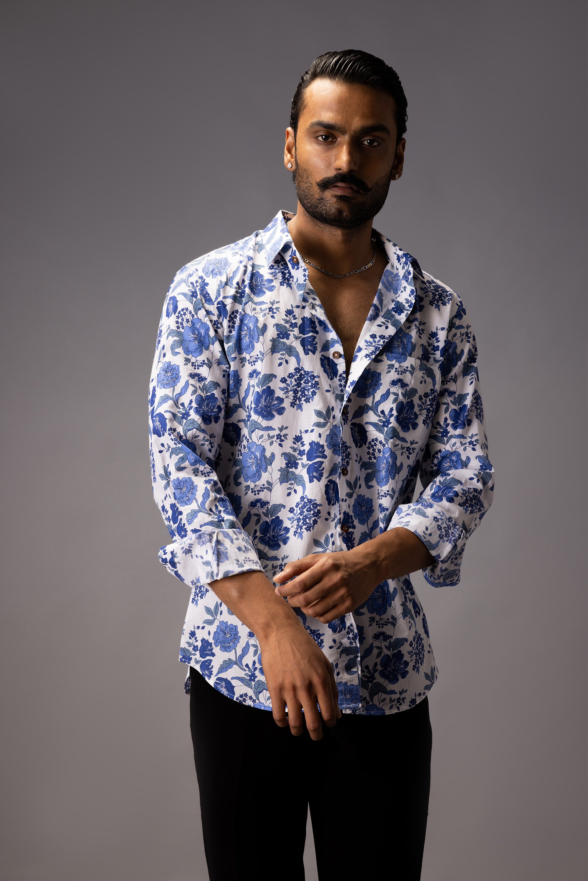 BLUE BLOOMS COTTON PRINTED SHIRT