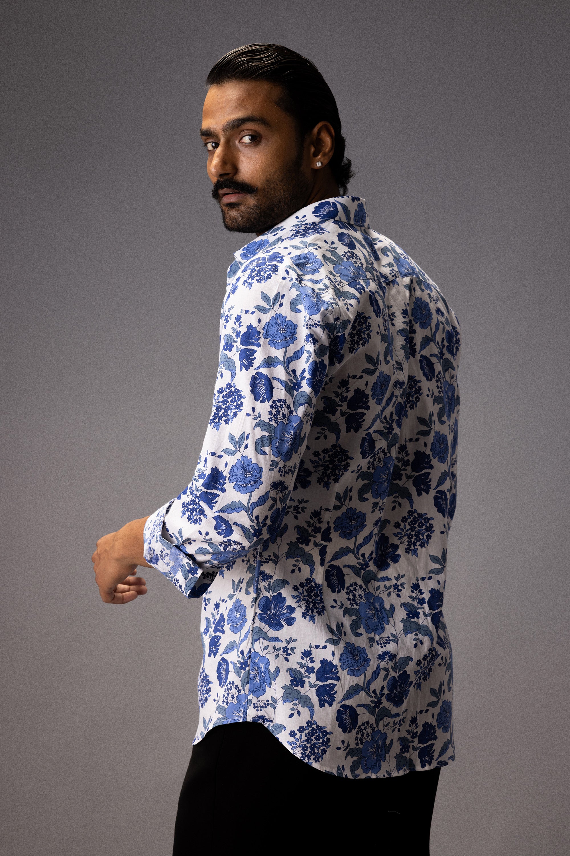 BLUE BLOOMS COTTON PRINTED SHIRT