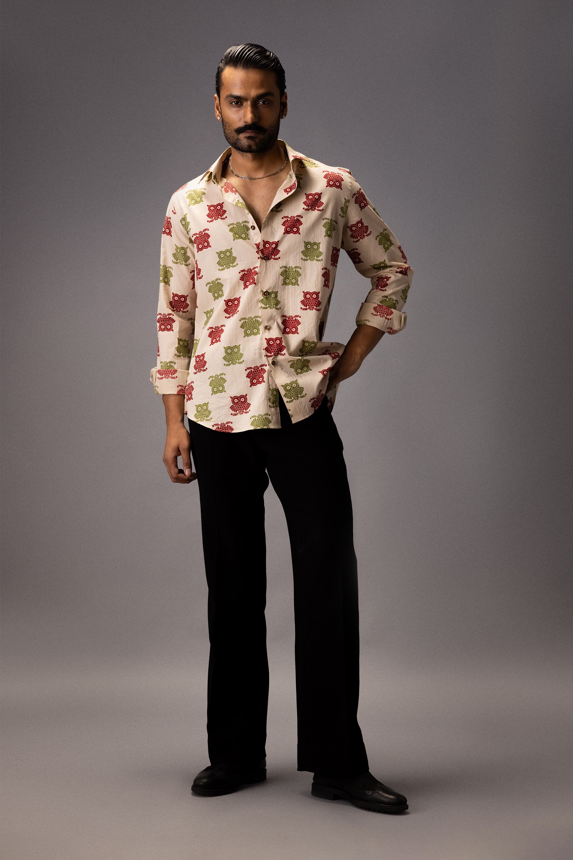 SLEEPY OWL COTTON PRINTED SHIRT