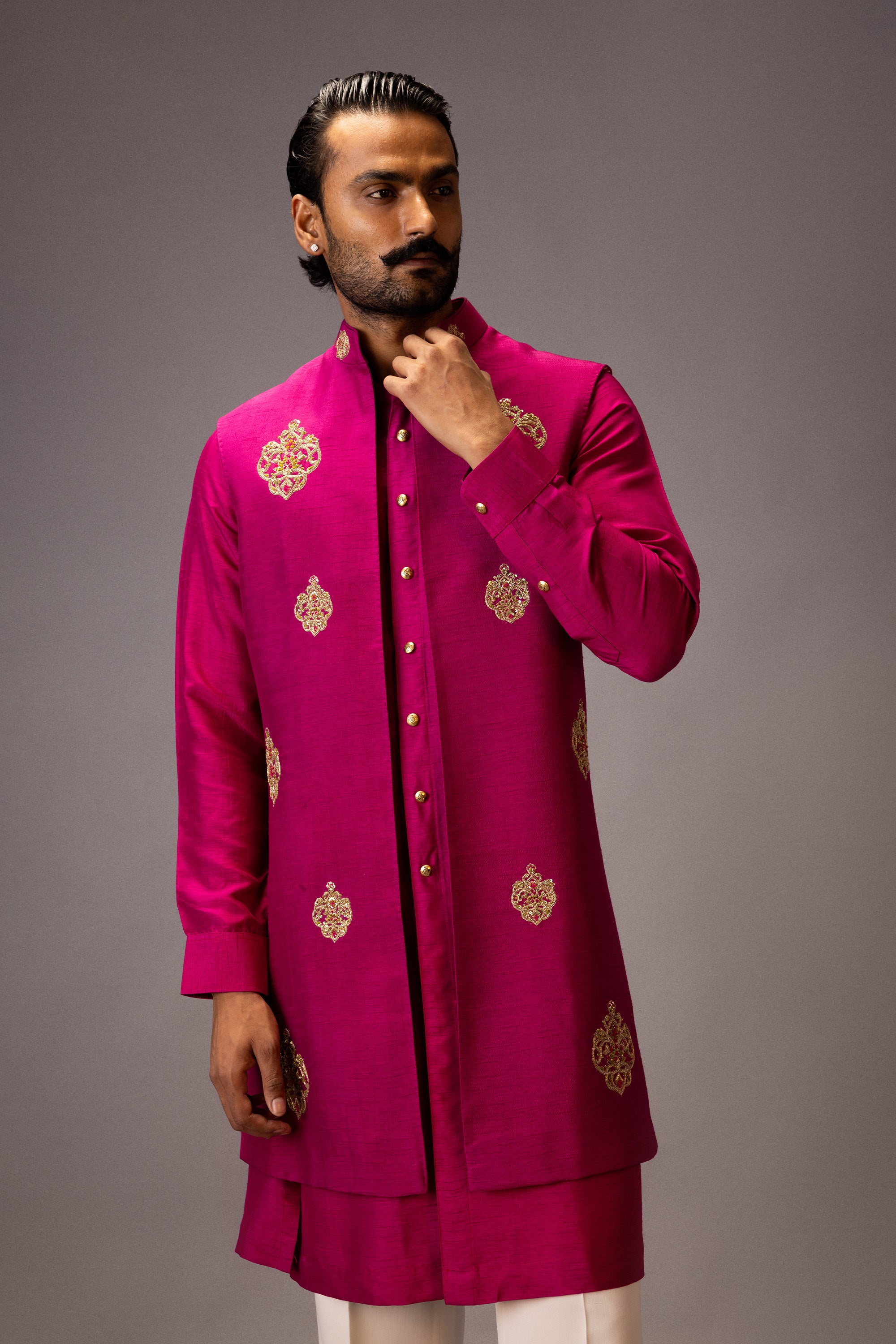ROYAL FUCHSIA KURTA JACKET SET